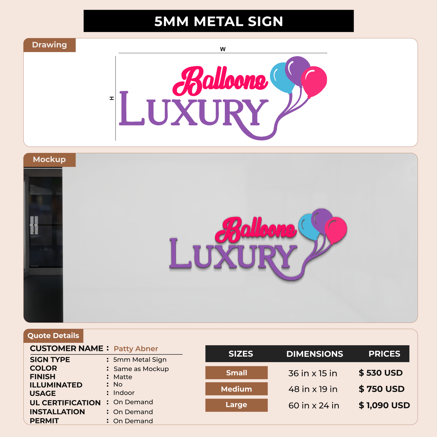 5mm metal sign for Patty Abner