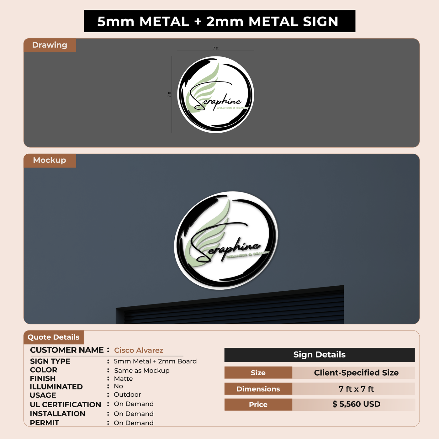 5MM Metal Sign with 2mm board For Cisco Alvarez