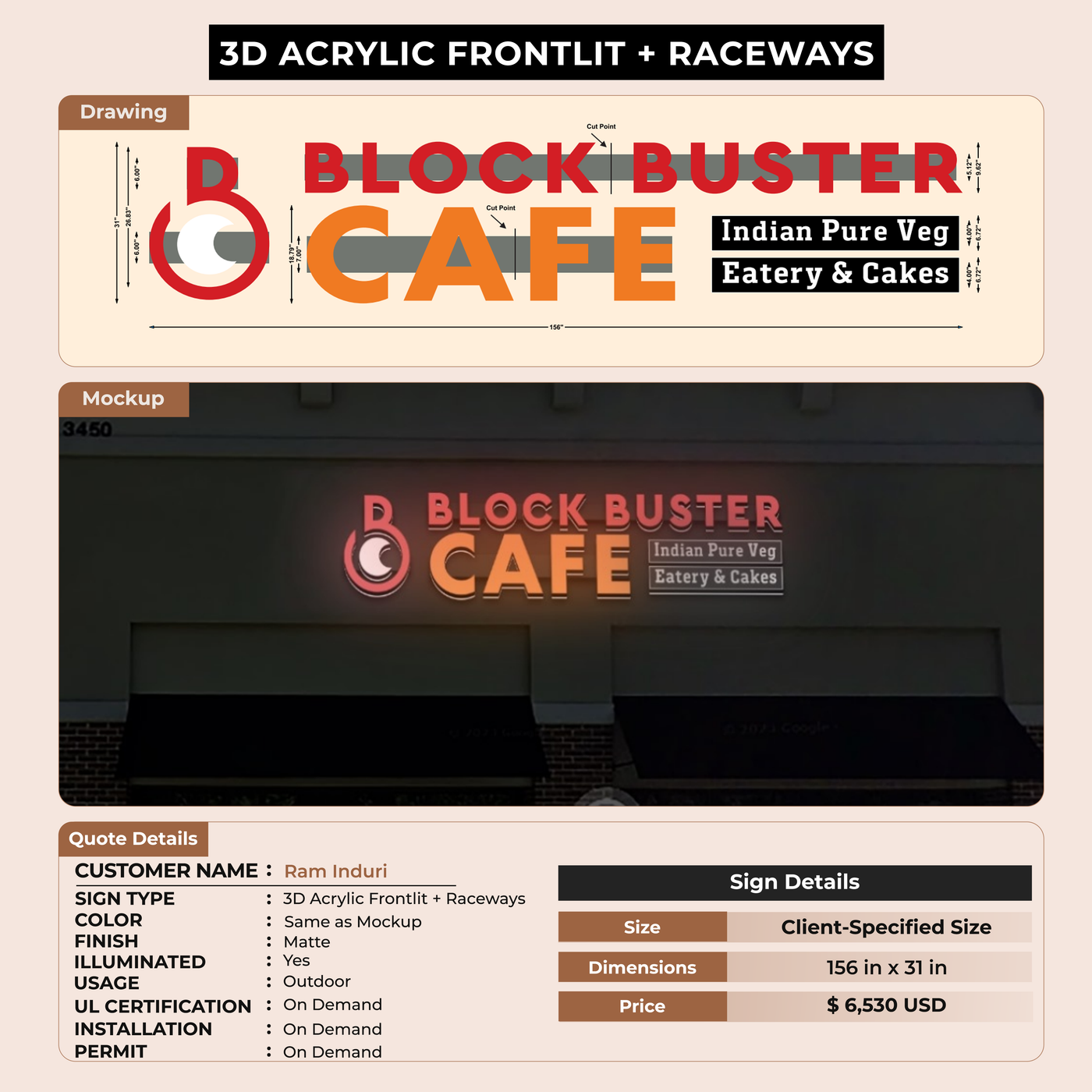3d acrylic frontlit with raceways for Ram Induri