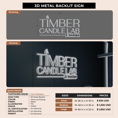 3D Metal Backlit Sign for Gerri Nadeau
