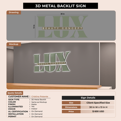 3D Metal Backlit Sign for Cristina Potente