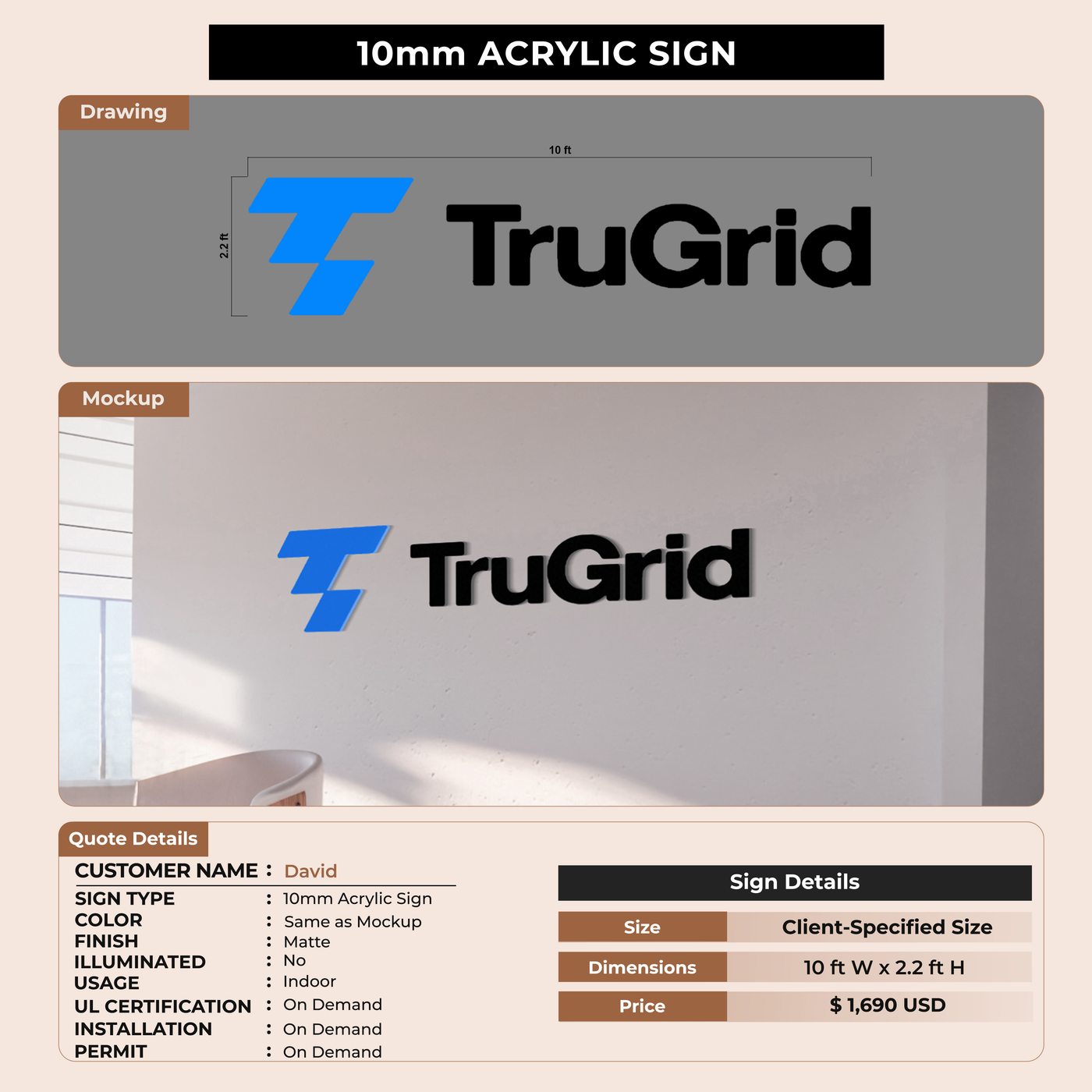 10mm Acrylic Sign for david rodgers