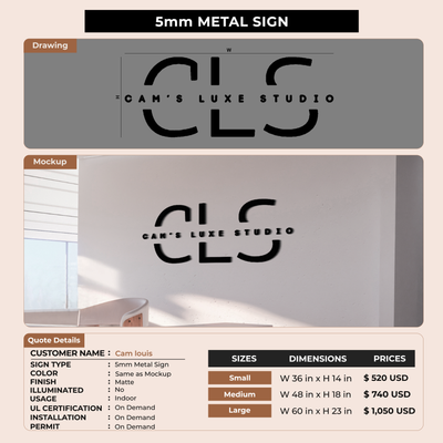 5mm Metal Sign for Cam louis
