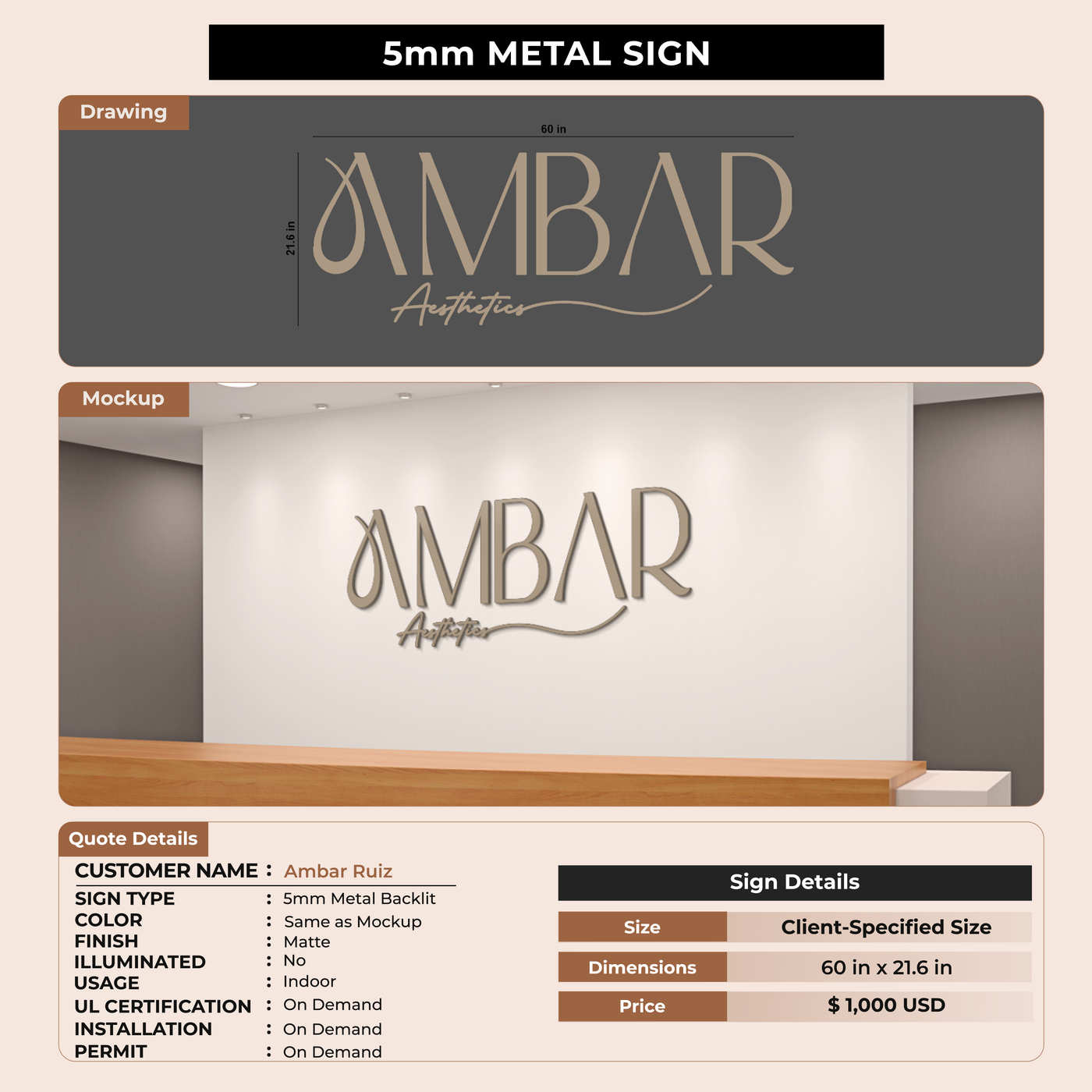 5mm metal sign for Ambar Ruiz