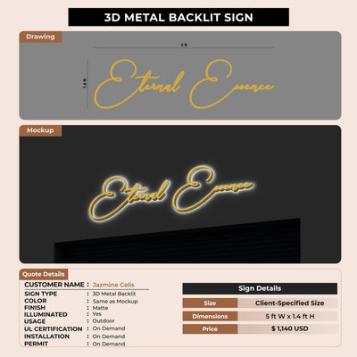 3D Metal Backlit Sign for Jazmine Celis