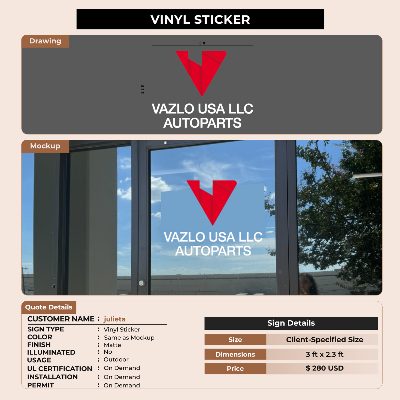 Business signage for julieta