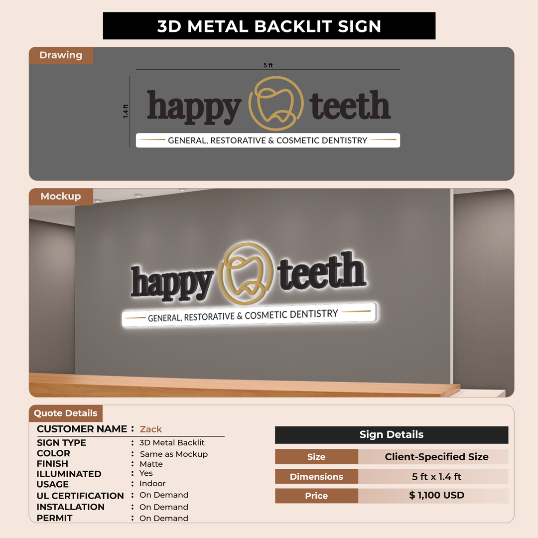 3D Metal Backlit Sign for Zack