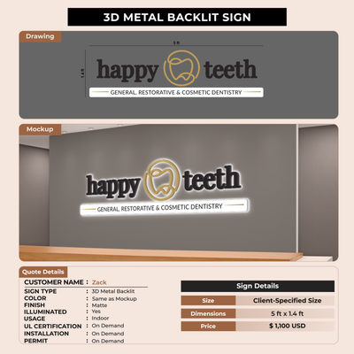 3D Metal Backlit Sign for Zack