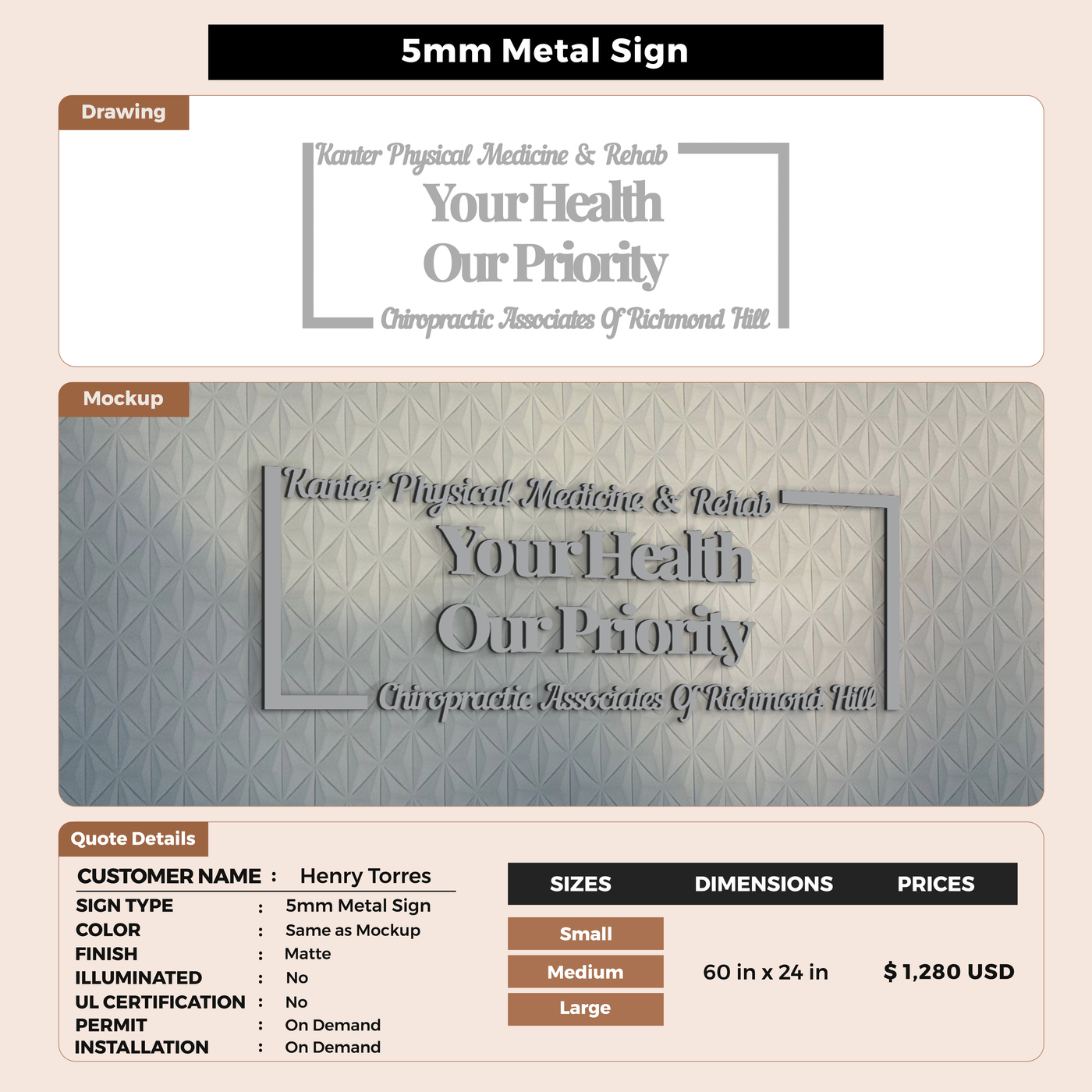 5mm metal sign for Henry Torres