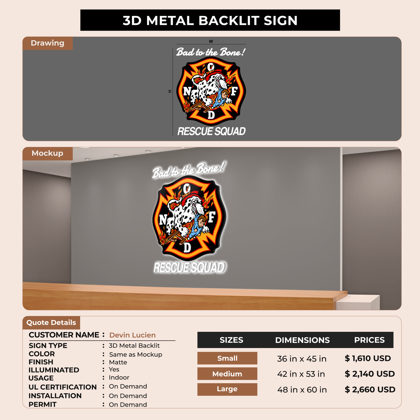 3d metal backlit for Devin Lucien