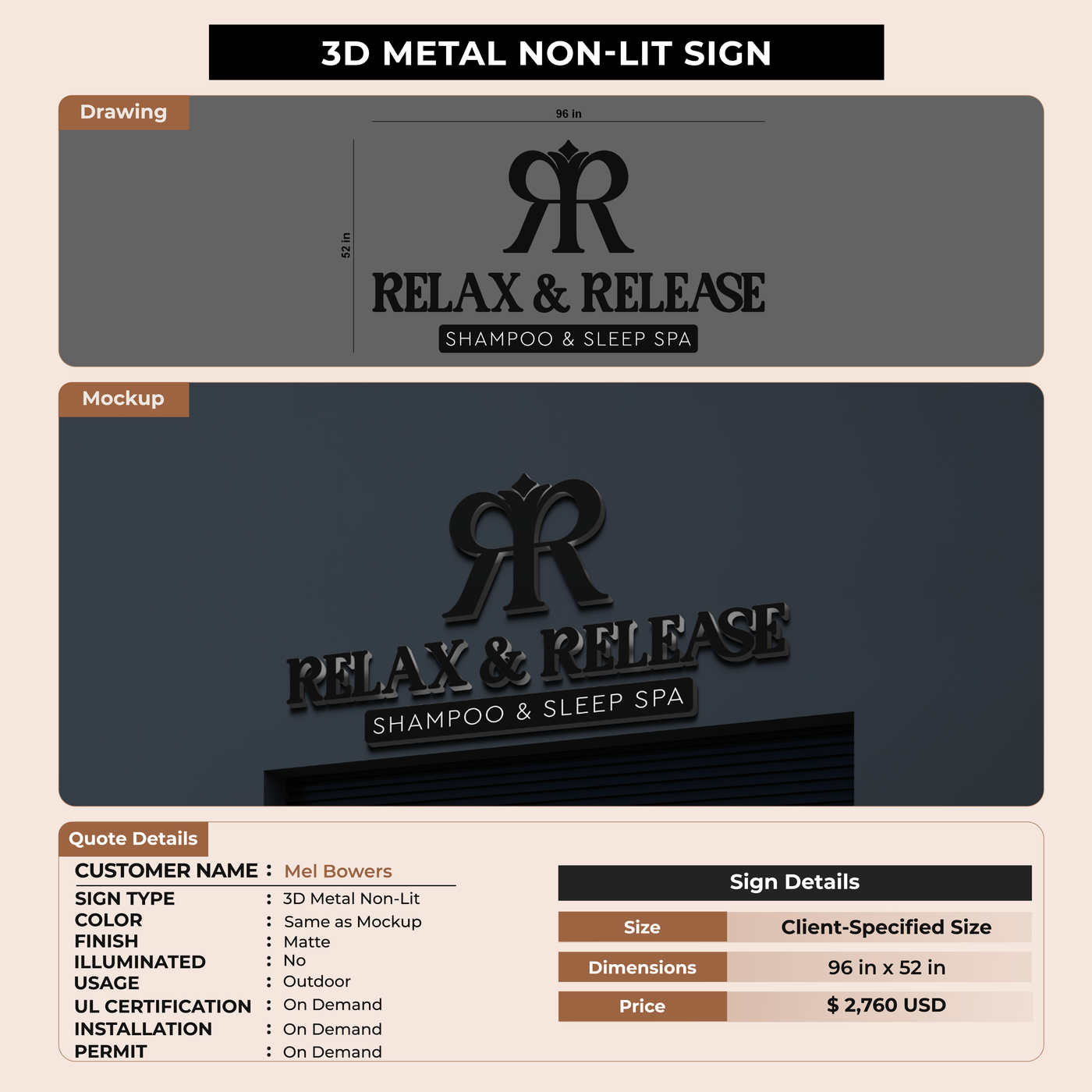 Business signage for Mel Bowers