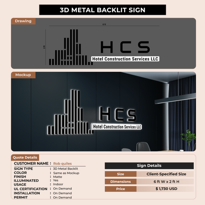 3D metal backlit sign for Rob quiles