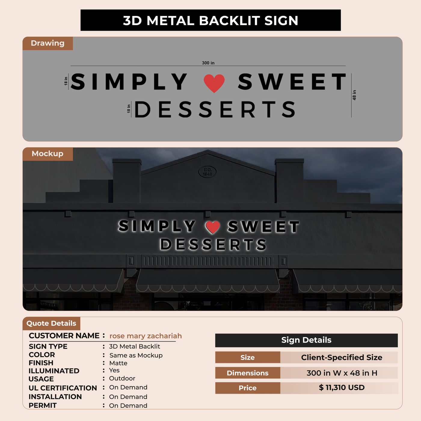 Business signage for rose mary zachariah