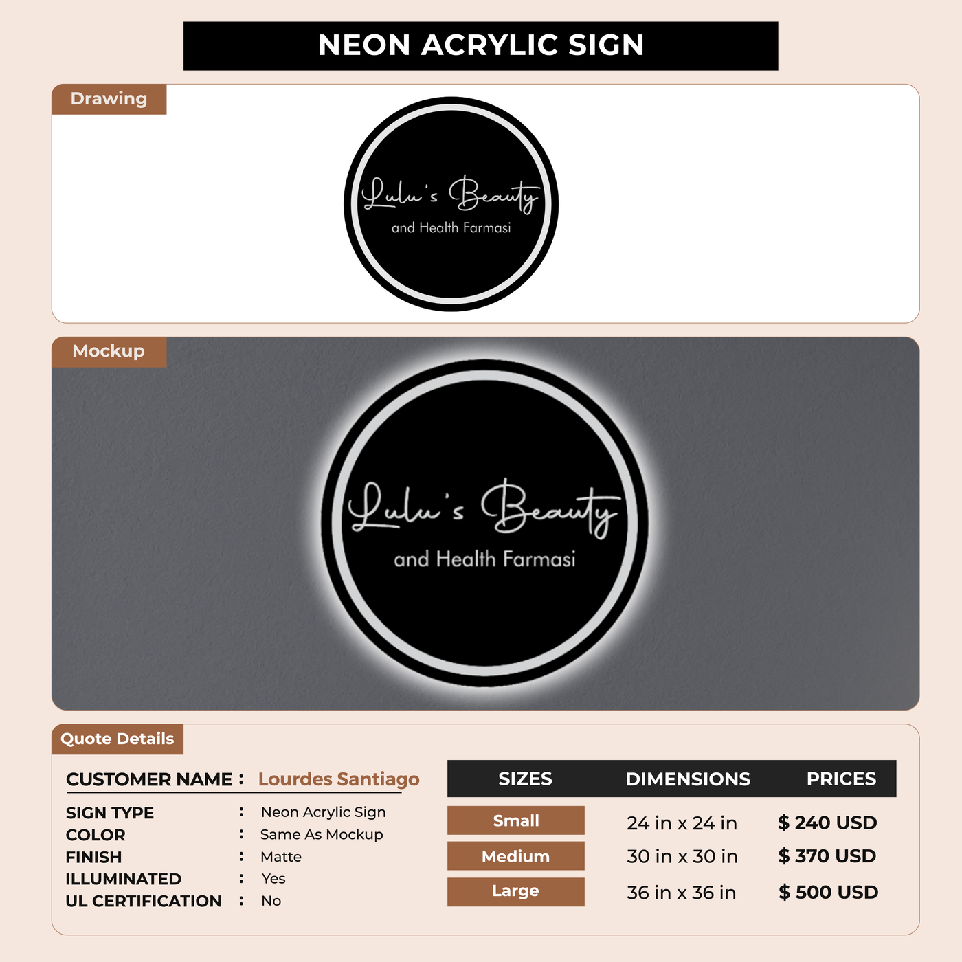 Business signage for Lourdes Santiago