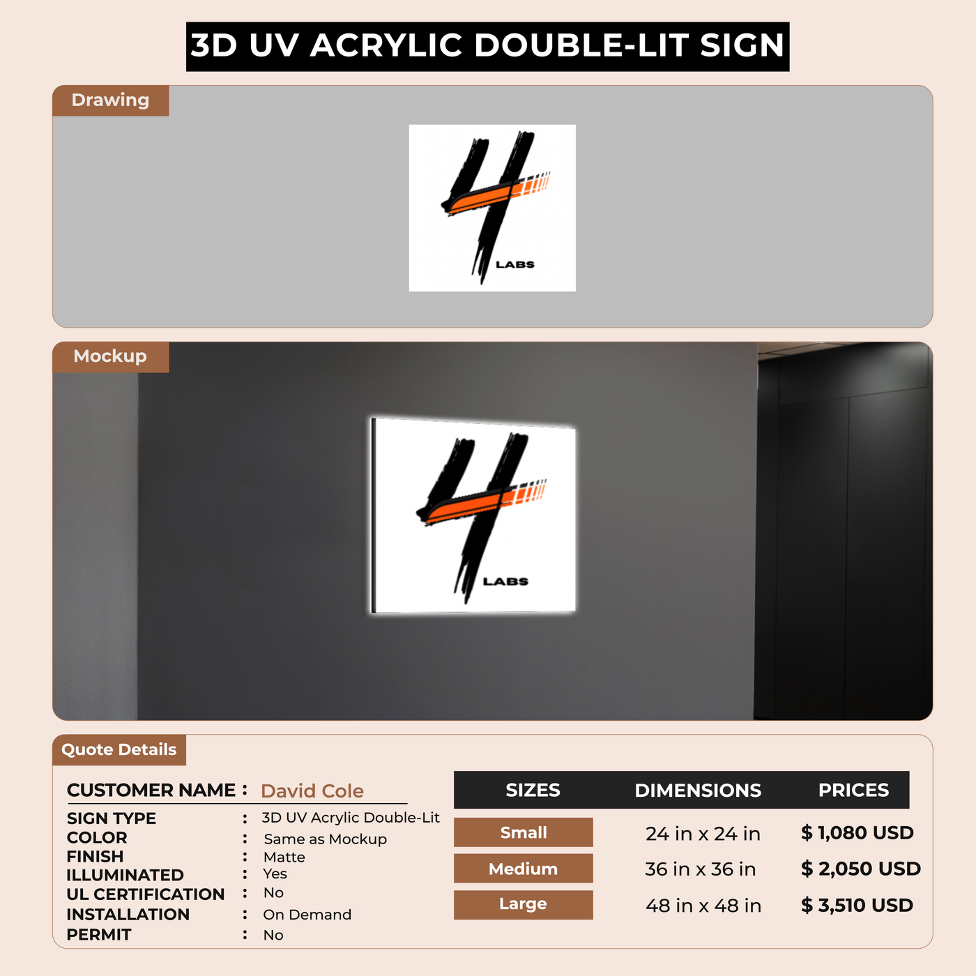 3D UV Acrylic Signage for David Cole