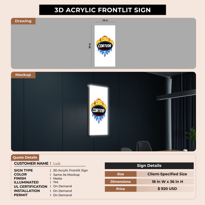 3D Acrylic Frontlit Signage for Luis