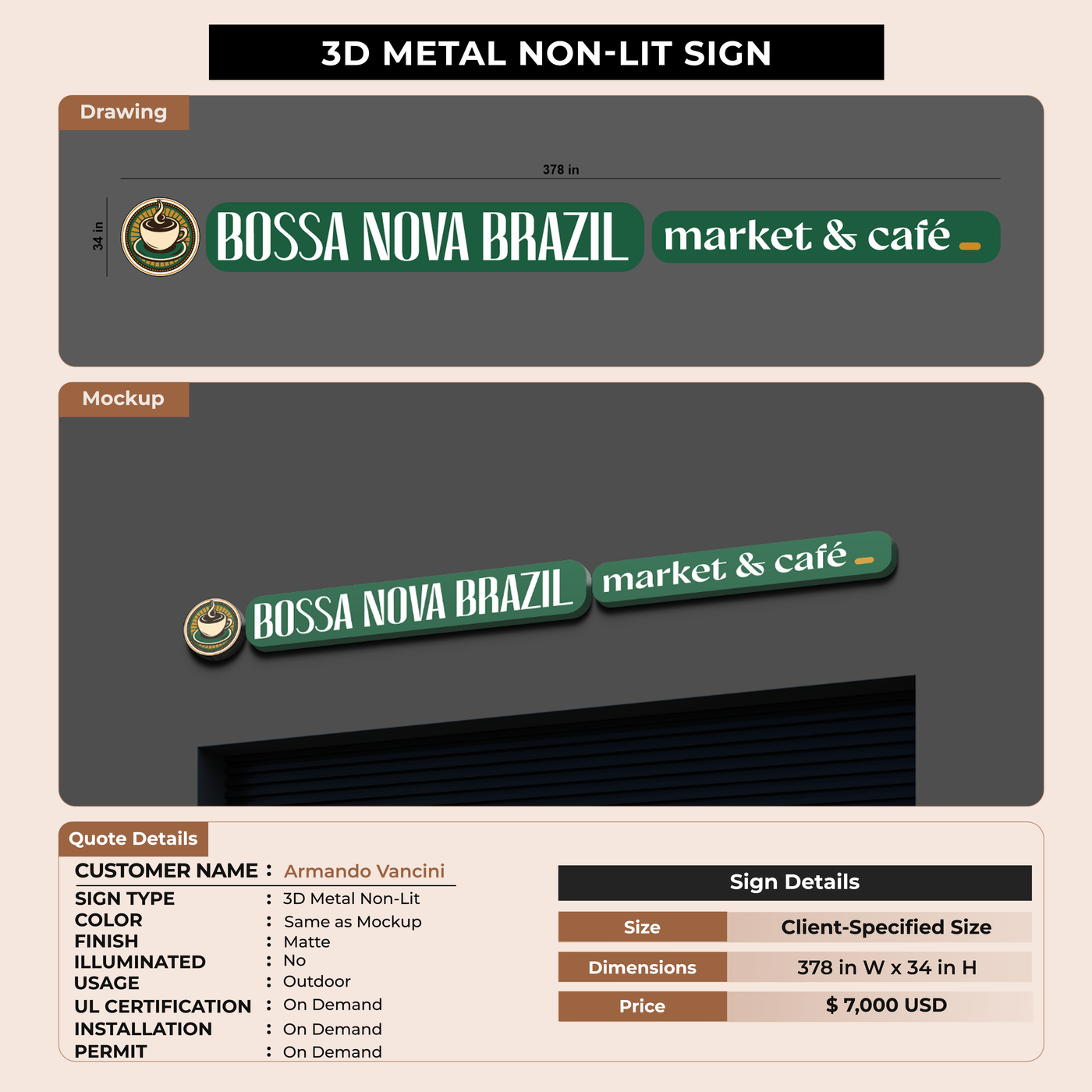 Business signage for Armando Vancini