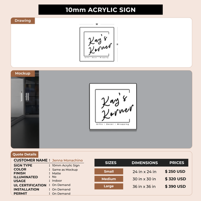 Business signage for Jenna Monachino