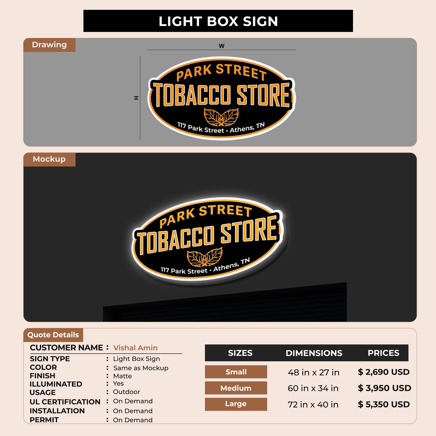 Business signage for Vishal Amin