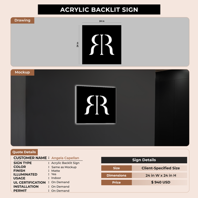 3D Acrylic Backlit sign for Angela Capellan