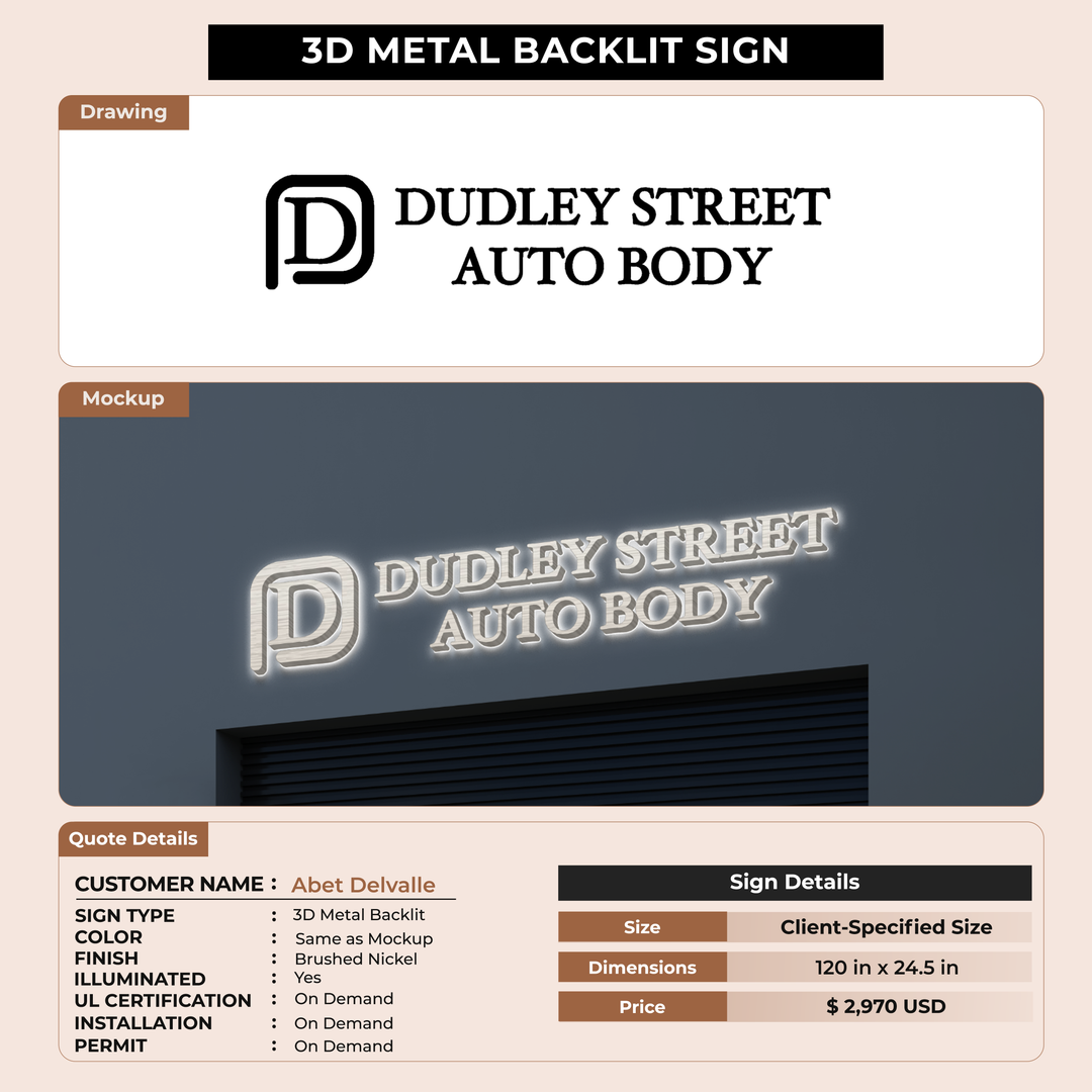 3d metal backlit for Abet Delvalle