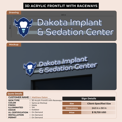 3d acrylic frontlit with raceways for Matthew Eaton