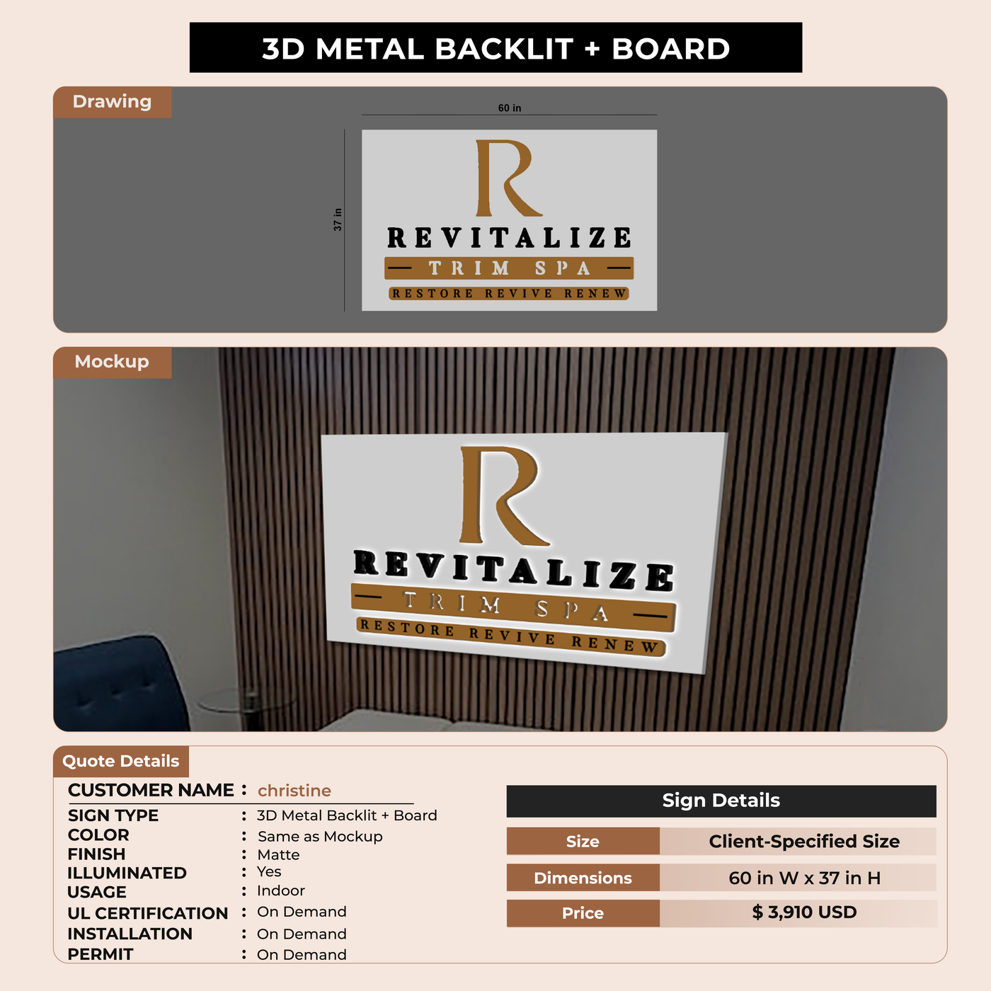 Business Signage for christine@revitalizetrimspa.com