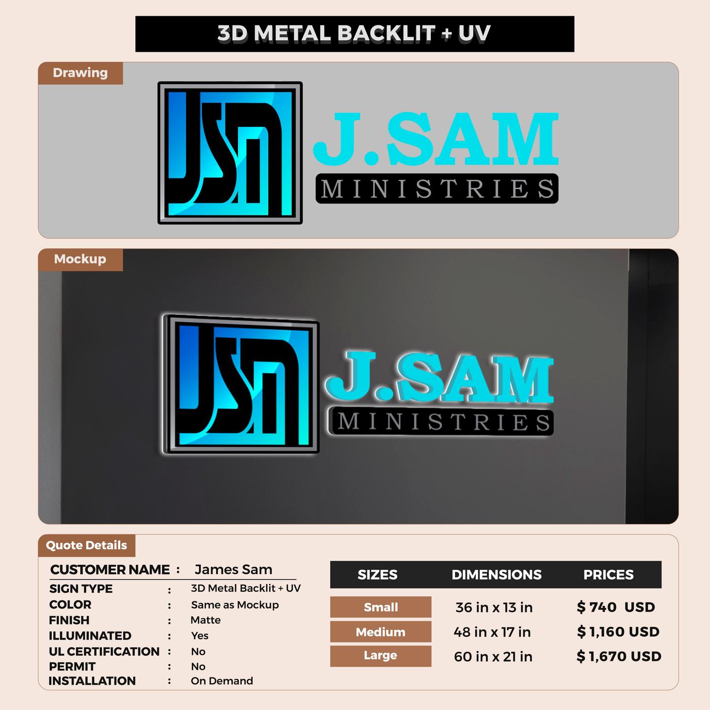 Business signage for James Sam