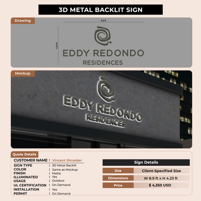 3D Metal Backlit Sign for Vincent Shnaider