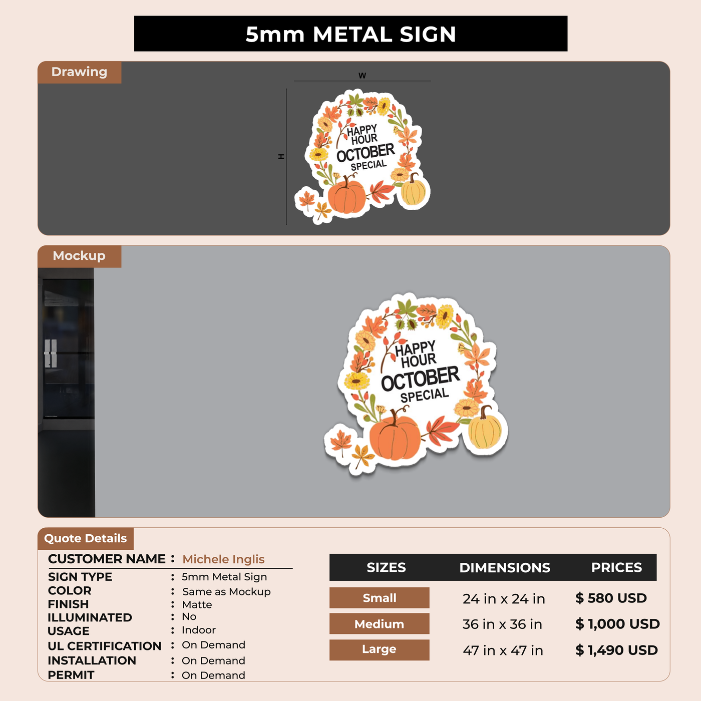 5mm metal sign for Michele Inglis