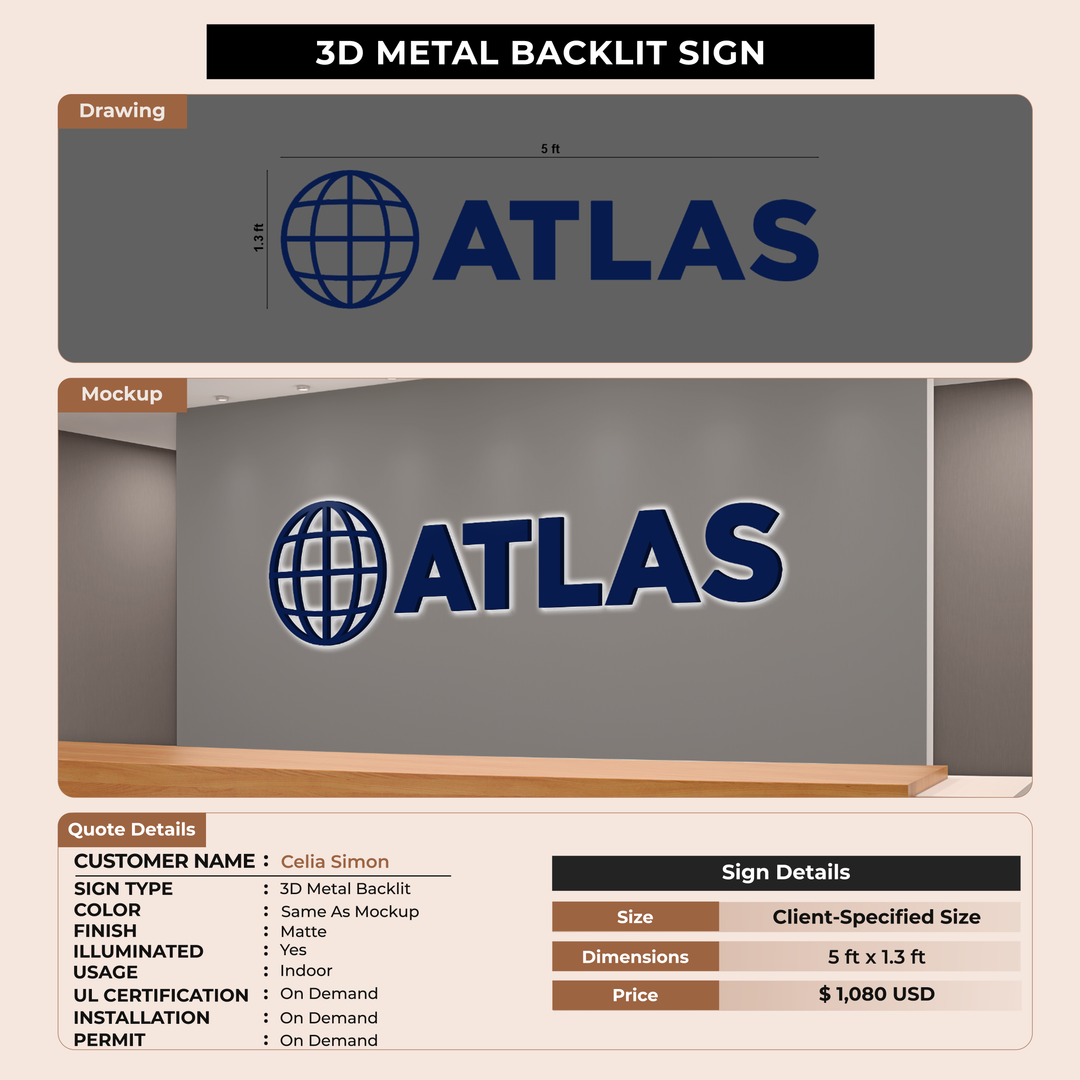 3d metal backlit for Celia Simon