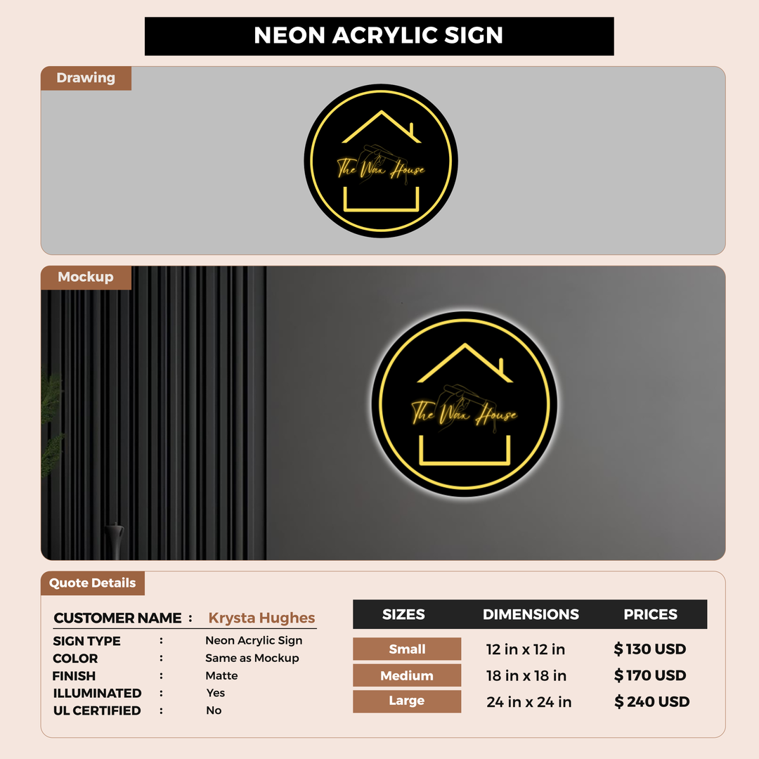 Neon Acrylic for Krysta Hughes