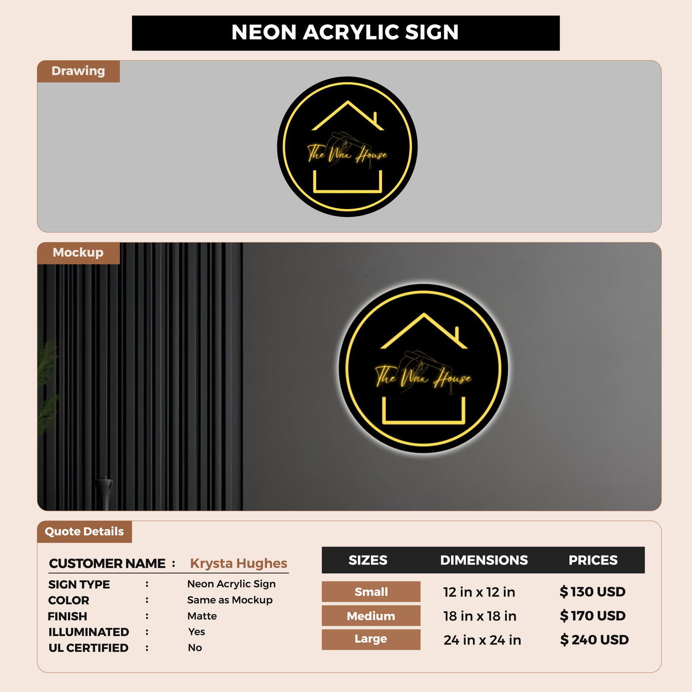 Neon Acrylic for Krysta Hughes