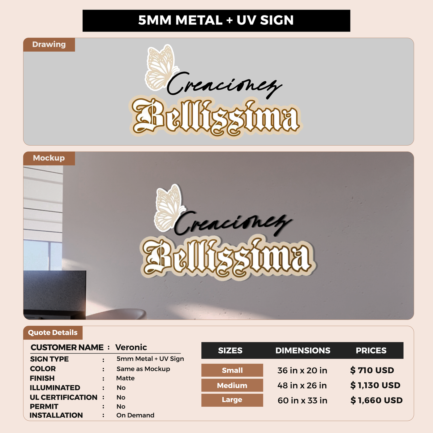 5mm UV metal sign for Veronic
