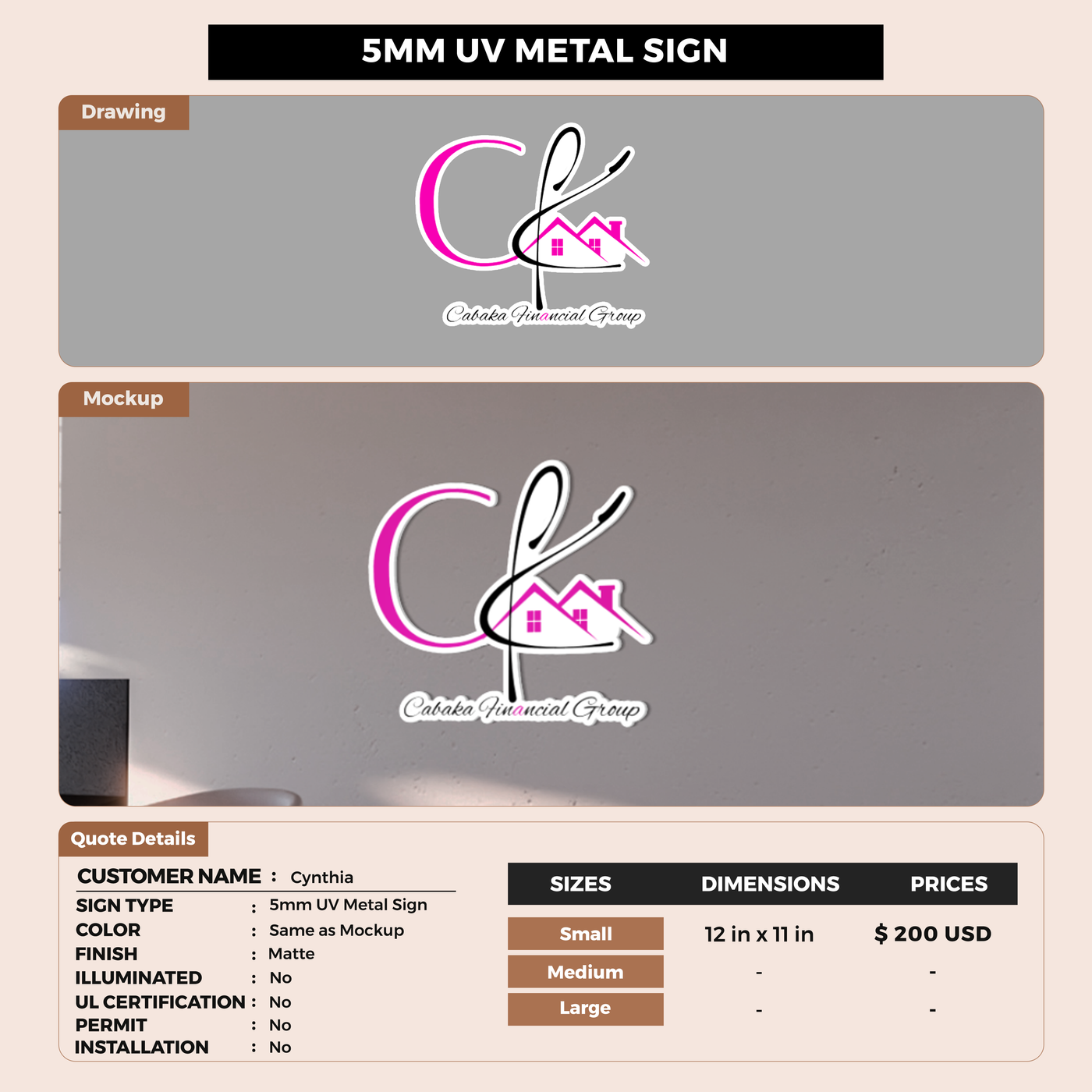 5MM UV Metal Sign For Cynthia