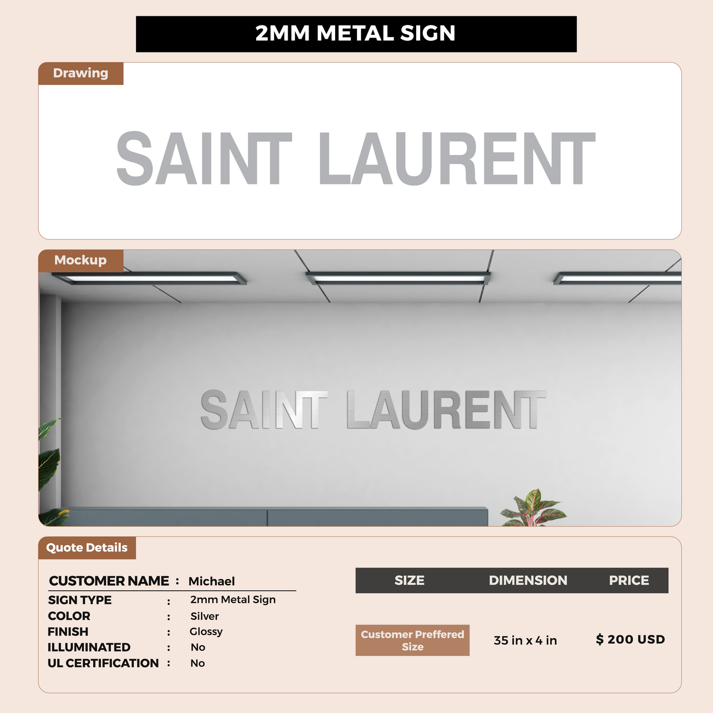 2mm Metal Sign for Michael