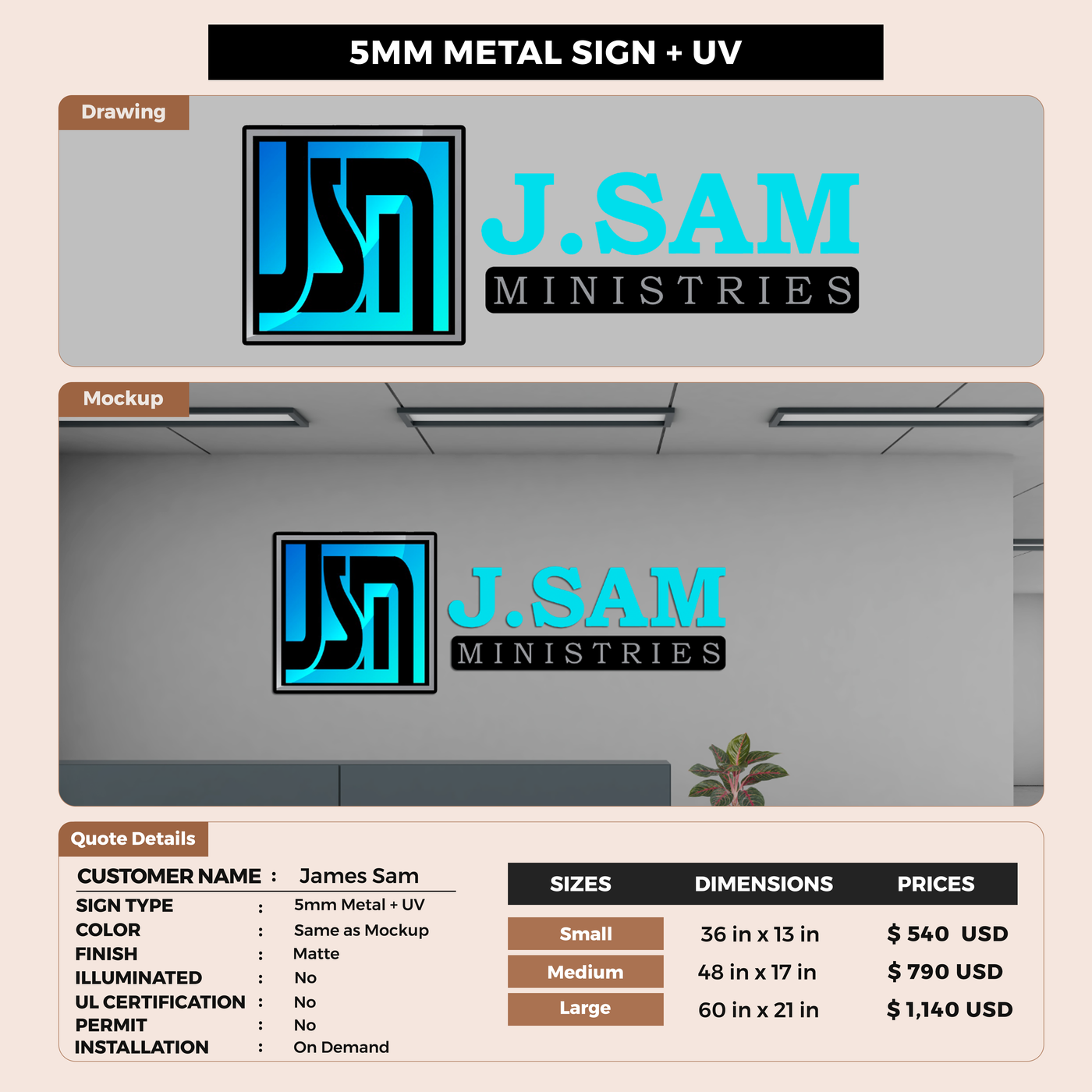 Business signage for James Sam
