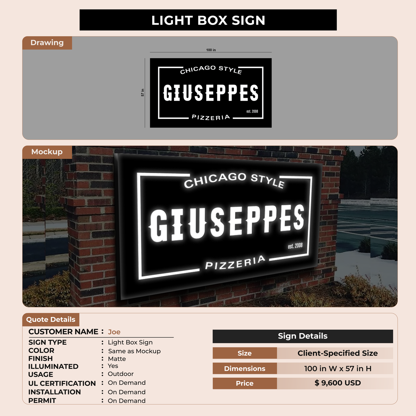 Business signage for joe