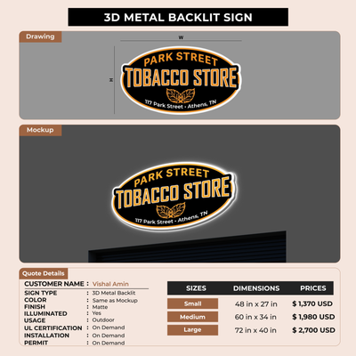 Business signage for Vishal Amin