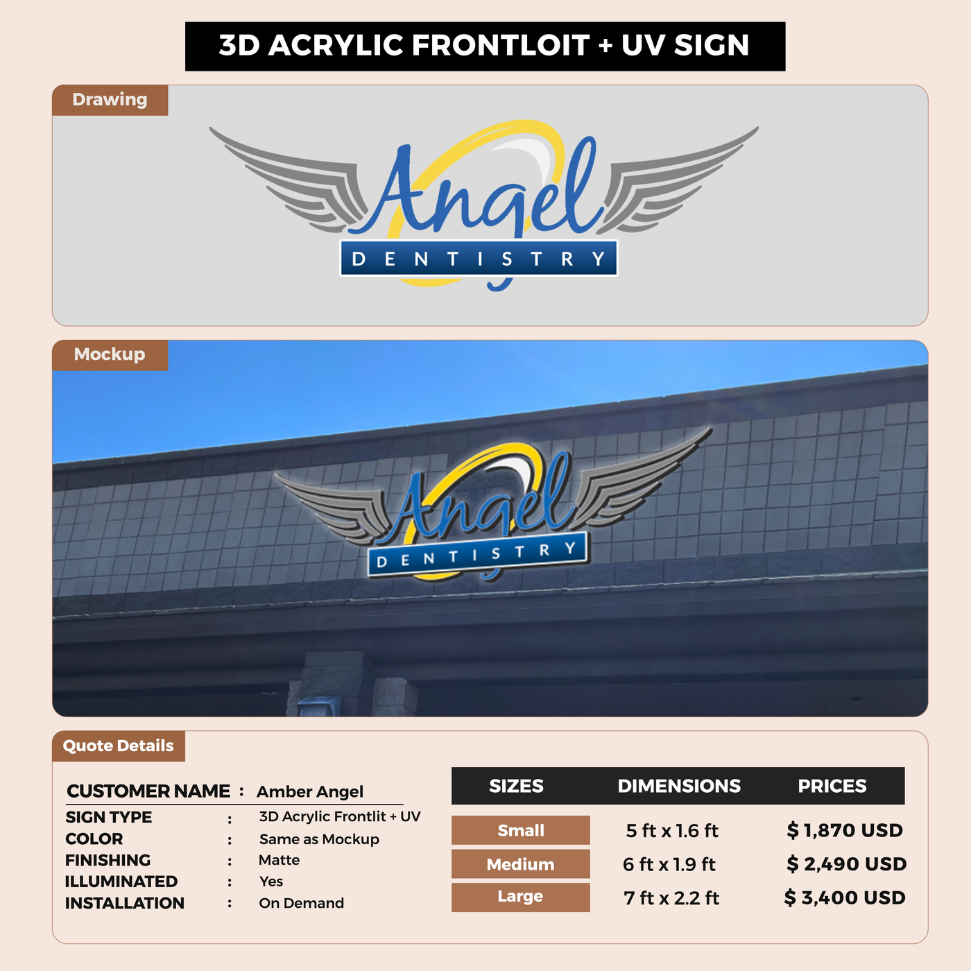 3d acrylic frontlit for Amber Angel
