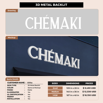 3d metal backlit sign for Elilita