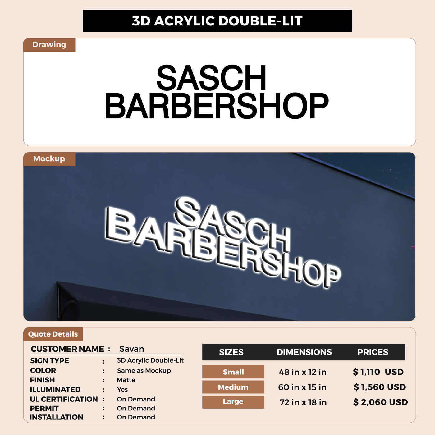 Business signage for Savan