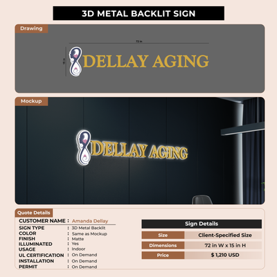 3D Metal Back-lit Sign For Amanda Dellay