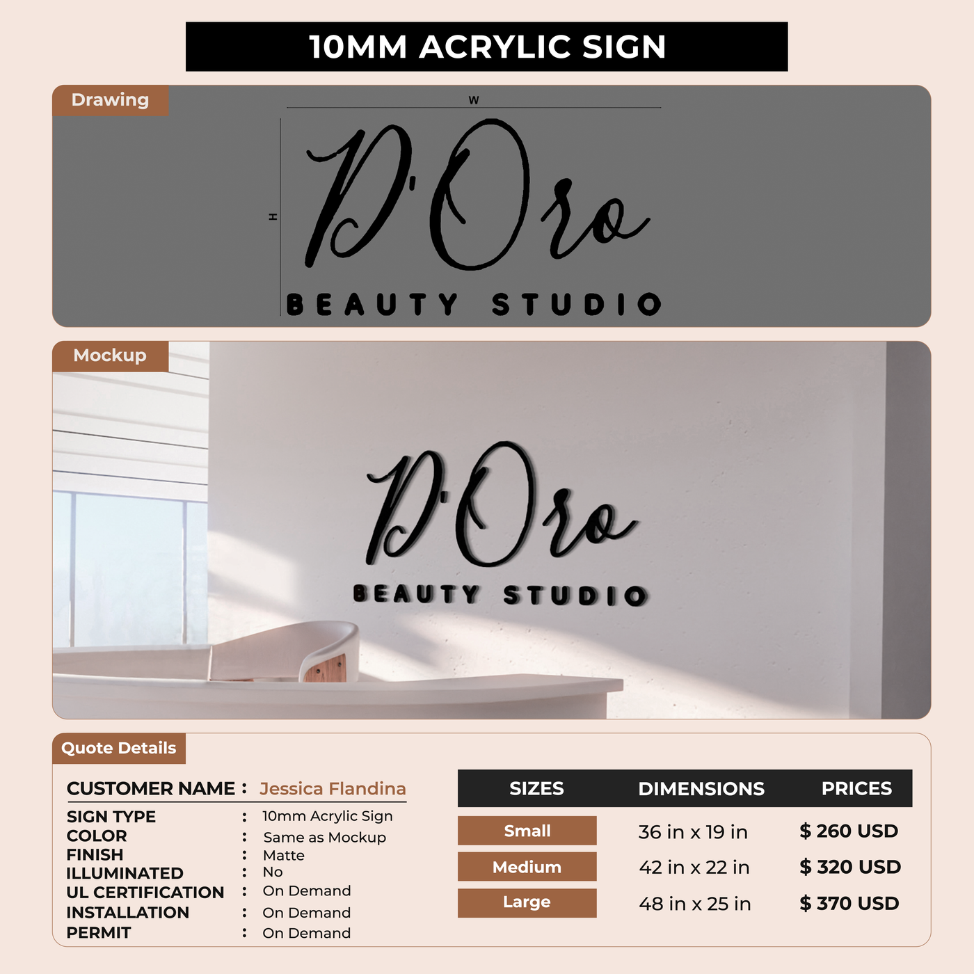 10mm acrylic sign for Jessica Flandina