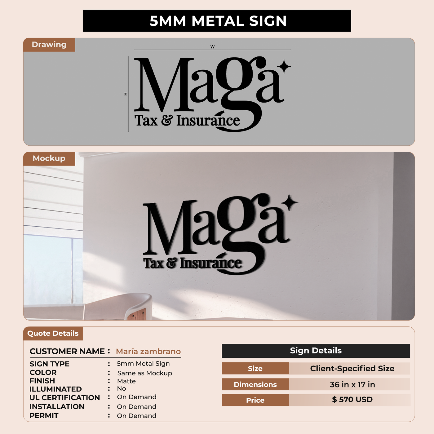 5mm metal sign for María zambrano