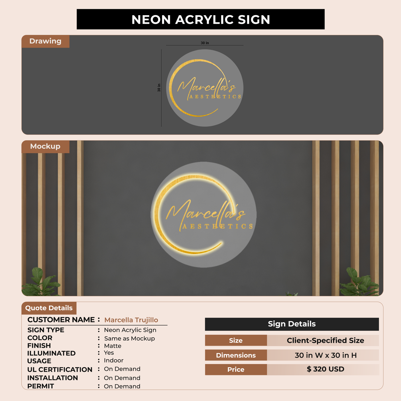 Neon Acrylic Sign for Marcella Trujillo