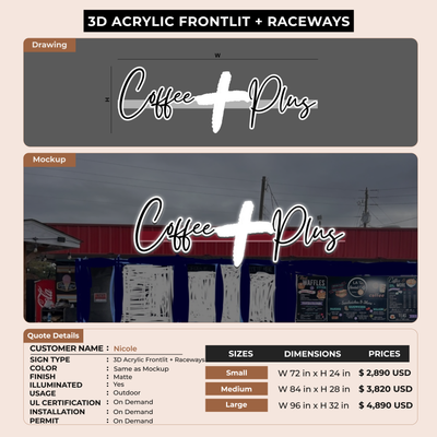 3D Acrylic frontlit with Raceways for Nicole