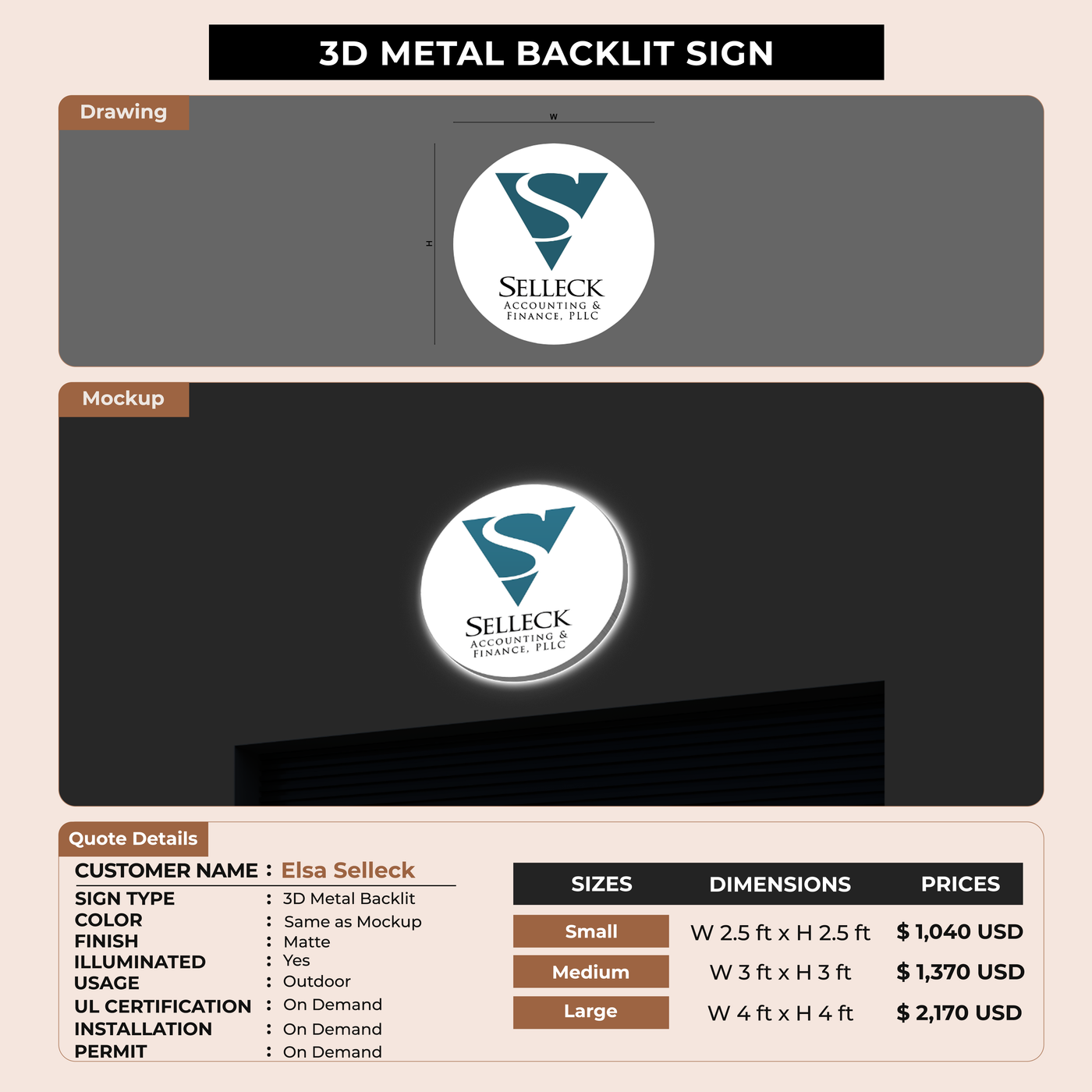 Business Signage for Elsa Selleck