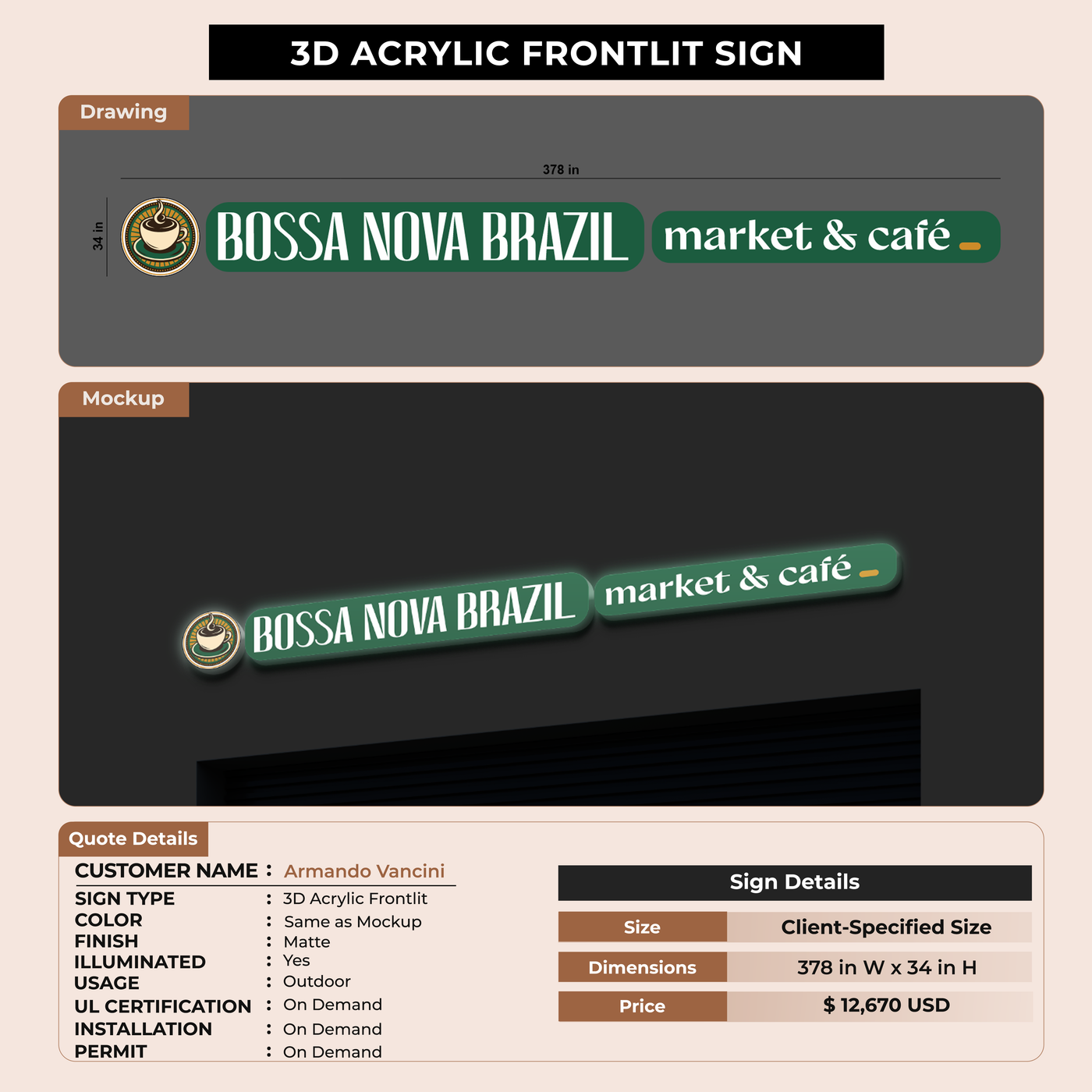 Business signage for Armando Vancini