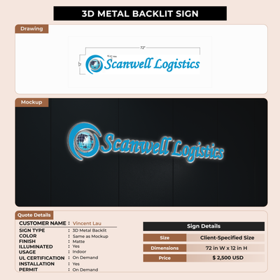 3D Metal Backlit Sign for Vincent Lau
